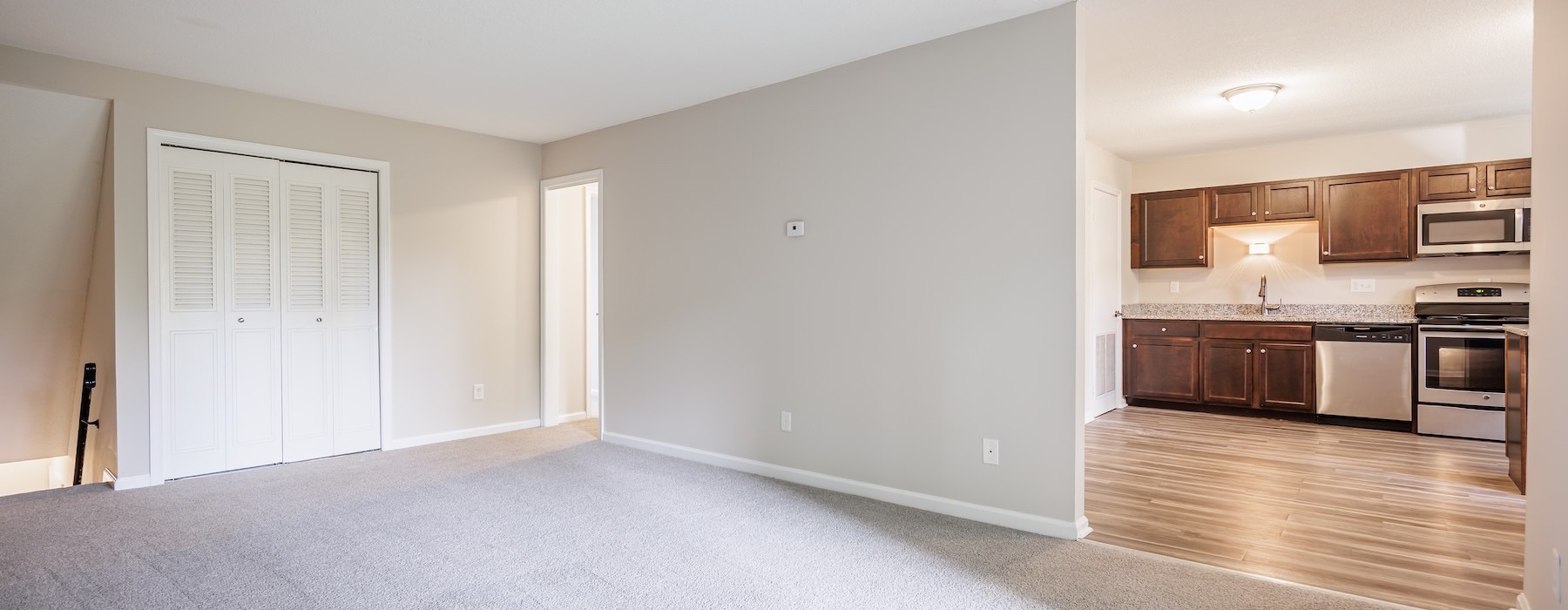 large, carpeted living room